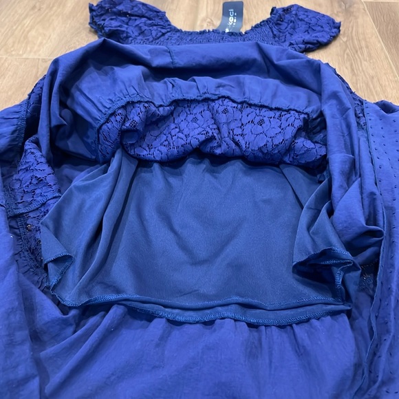 NWT Summer Boho Peasant Ruffle Stretchy Smocked & Lace Long Maxi Dress Milkmaid - Picture 15 of 16